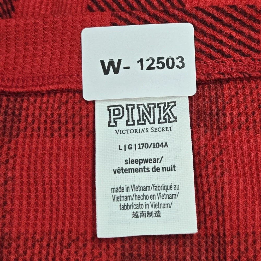 PINK Victoria's Secret Women Sleepwear L Red Thermal Sleep Jumpsuit Pajama Plaid